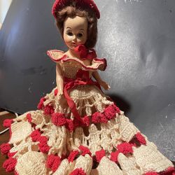 Vintage 7” Japanese Style Hard Plastic Doll – Working Sleep Eyes – Original Crocheted Dress