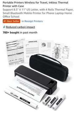 Portable Printers Wireless for Travel, Inkless Thermal Printer with Case