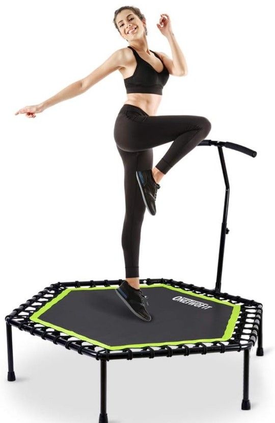 ONETWOFIT 48" Silent Mini Trampoline with Adjustable Handle Bar Fitness Trampoline Bungee Rebounder Jumping Cardio Trainer Workout for Adults

