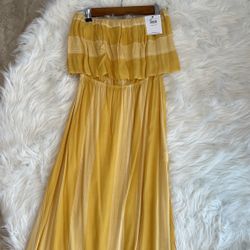 Yellow Oneill Strapless Dress With Slits