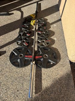 XMARK LUMBER JACK BAR 7ft 45lb WITH WEIGHTS 2x35, 4x10, 4x5 and 2x2.5lbs COLLAR LOCKS INCLUDED