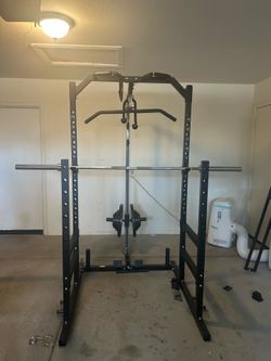 Squat rack + lat pull down + rower