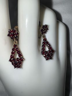 Vintage Bohemian Garnet Drop Screwback Earrings, Marked 900 From the 1960's