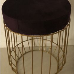 New Gold And Maroon Suede Stool Approx 17" Tall, Marked Firm 