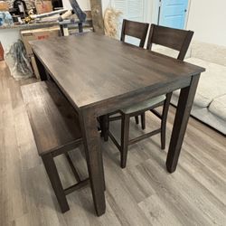 Wood Dining Table W/Bench