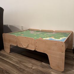 KidKraft Double-Sided Wooden Train and Activity Table with Built-in Storage Drawer, Natural, Gift for Ages 3+