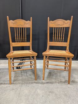 Pair of Cane Seat Chairs Set