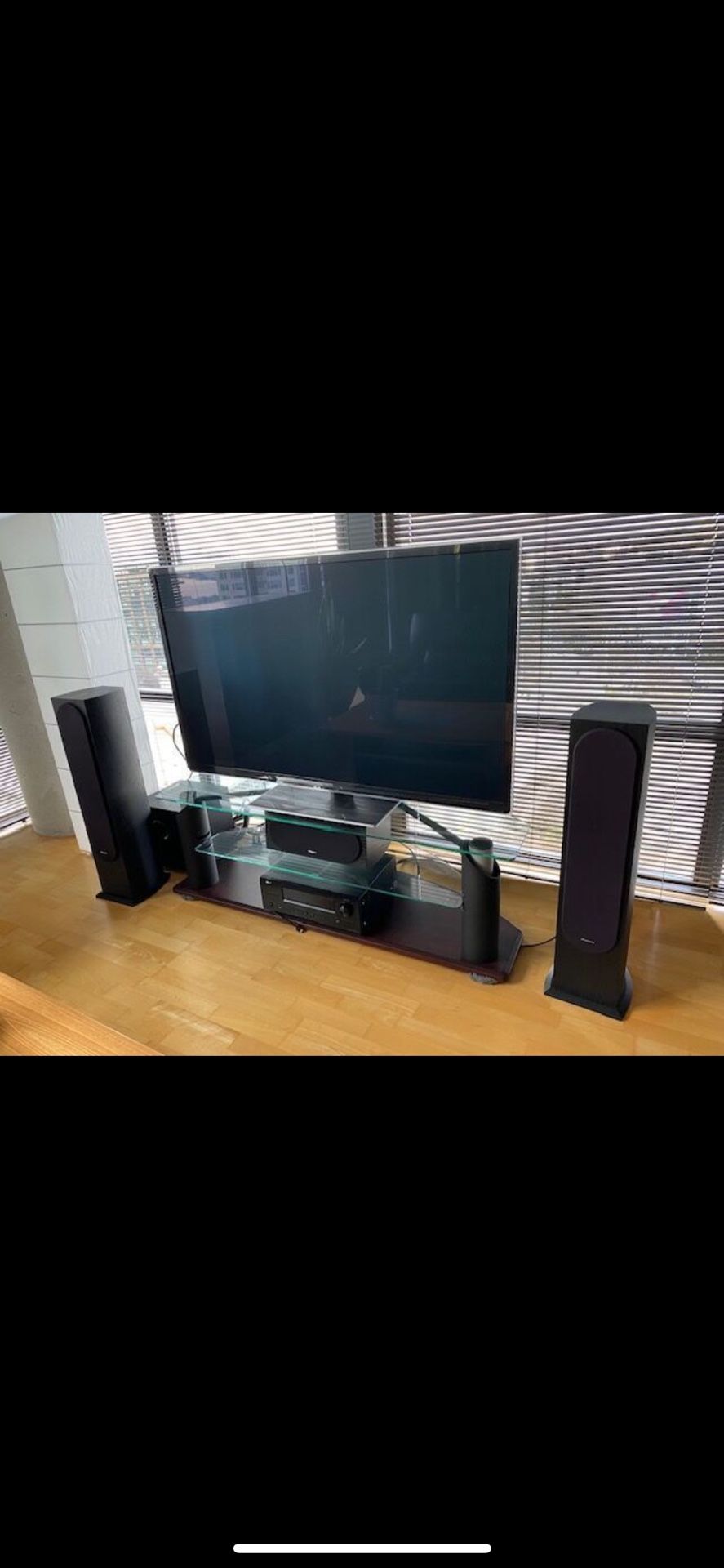 Stereo And TV Set Up With Speakers 