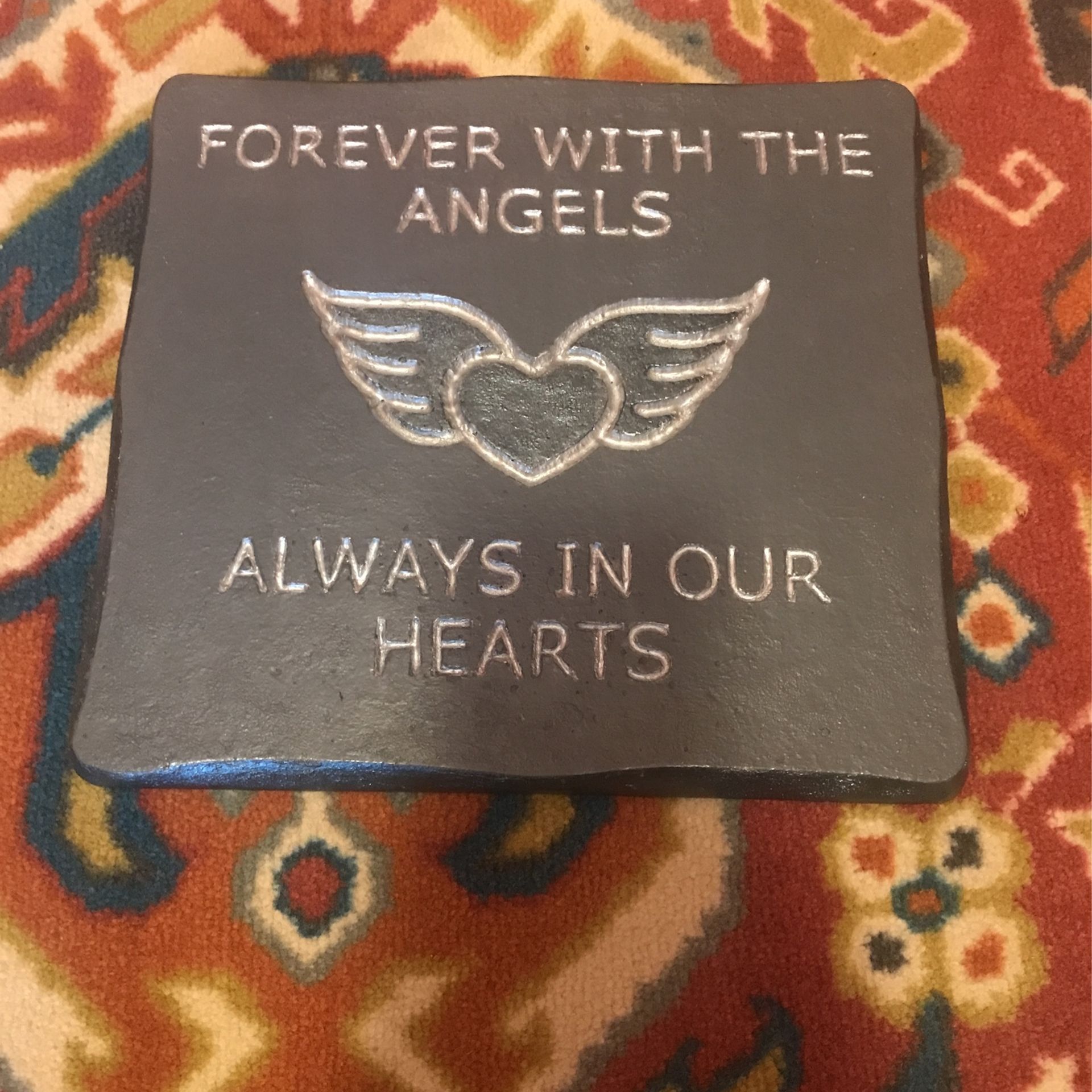 Solid Concrete GraveMemorial Stone Metallic Hand Painted Art 11.75” / 10.25”