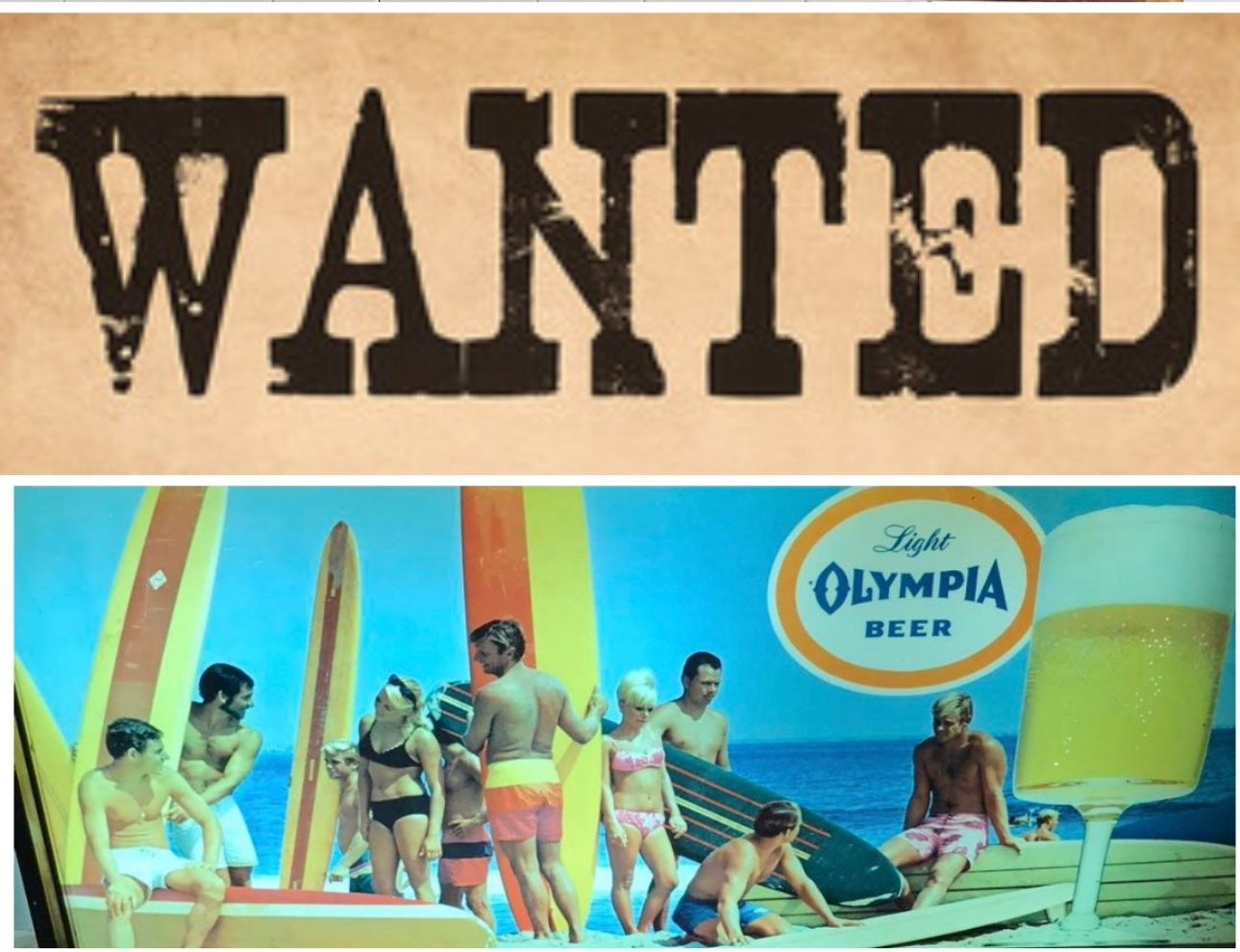 VINTAGE OLYMPIA BEER LIGHT SIGN SURFER SURFBOARD BEACH WATER SKI SKIER JET BOAT RIVER RAT LAKE BUDWEISER COORS PABST OLY
