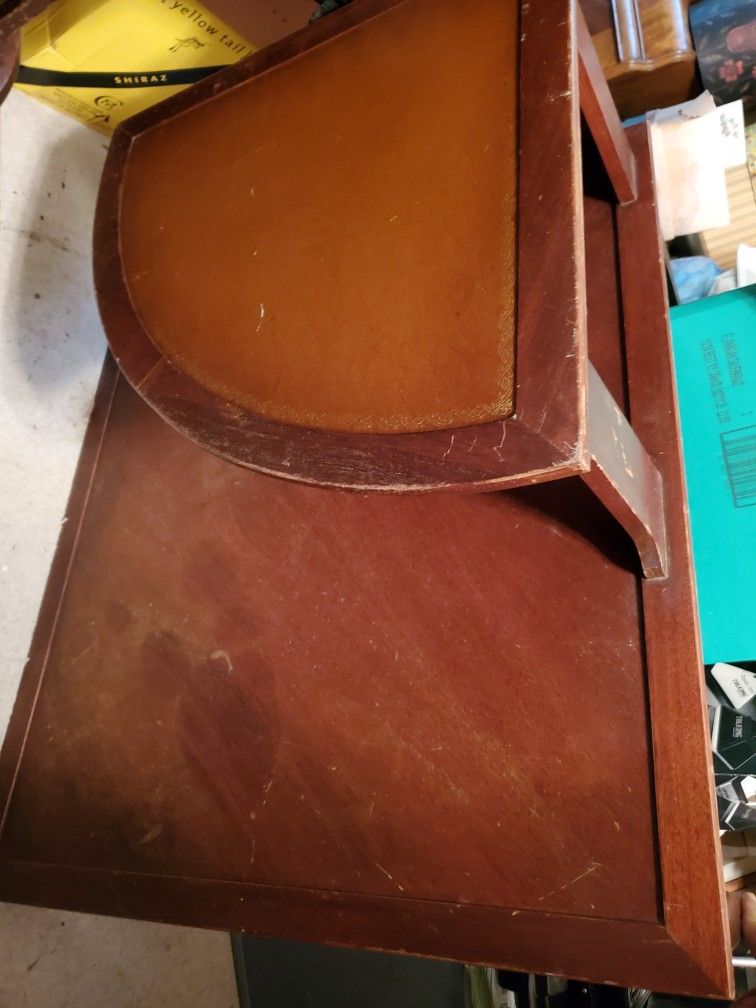 Corner End Table/ Leather Top/ Mid Century