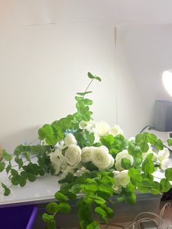 Artificial White Roses and Eucalyptus Arrangement