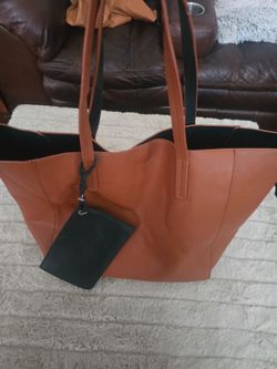 Large Tan Leather Tote Bag with Pouch