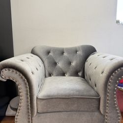 Gray Velvet Armchair 