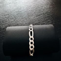 Italian 925 White Sterling Silver Figaro Bracelet 9in