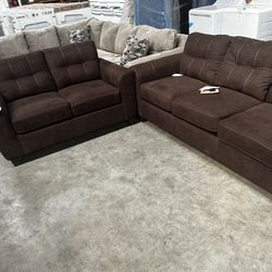 New Kendall Chocolate Couch And Love Seat Set $999 Financing Available Only $54 Down