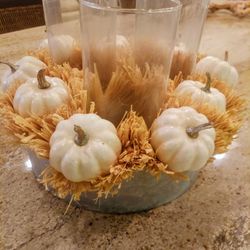 Lovely Fall Centerpiece With 3 Glass Cylinder Candle Holders 