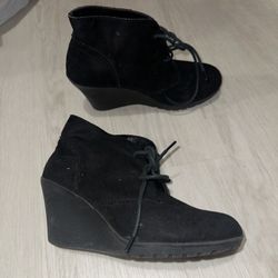 MERONA Suede Leather Boots Pump Womens Sz 7 Wedge Shoes High Platform