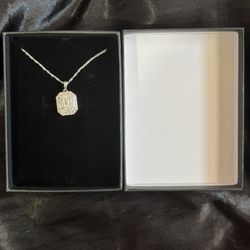 White Sapphire Emerald Shaped Pendant in Sterling Silver