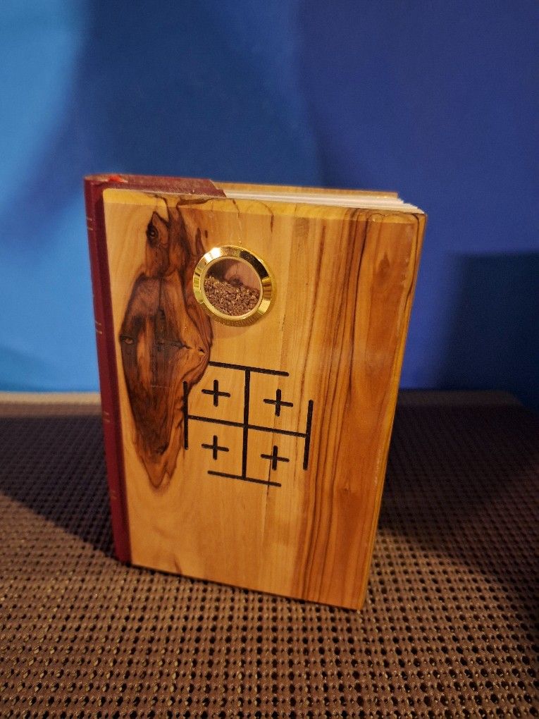 Olive Wood Red-Letter King Jjames Holy Bible Jerusalem Cross Holy Earth-$60.00