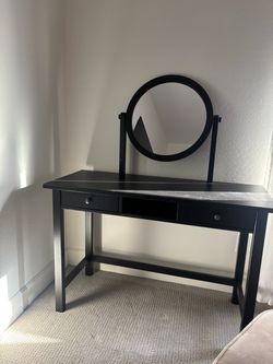 IKEA Black Vanity Desk with Round Mirror
