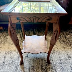 Vintage End Table - Real Wood, Glass, Walnut