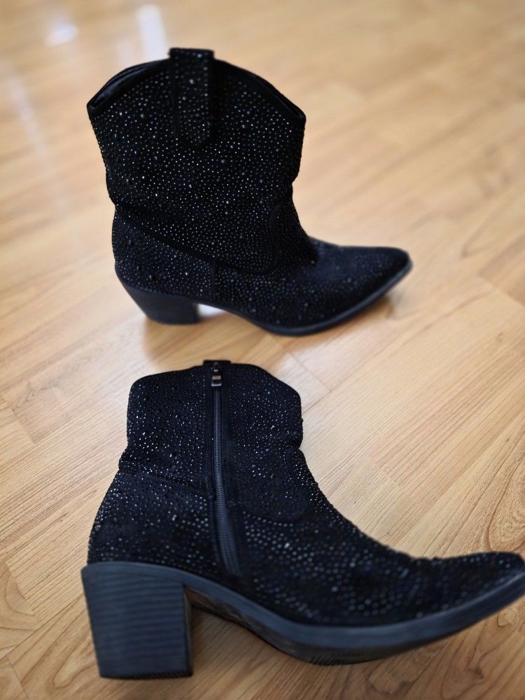 Short Black Sparkly Boots Size Women's 8.5