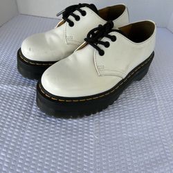 Dr Doc Martens Shoes 1461 Quad Platform Smooth Leather Air Wair Women US7 White