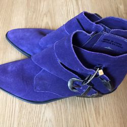 New Purple Pointy Toe Double Buckled Ankle Booties