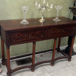 Console Table Natural Wood Two Drawer Antique