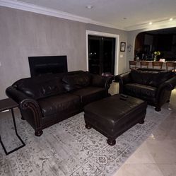 Bernhardt Leather Couch Set With ottoman  