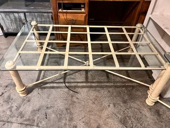 Glass Top Coffee & End Table with Metal Grid Base