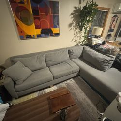 L Sectional Couch, Gray, Reupholstered 