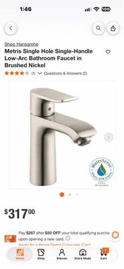 HANSGROHE faucet single handle brush nickel MSRP$317