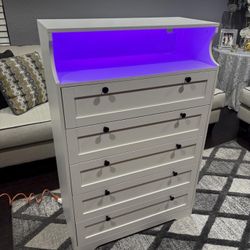 White 5 Drawer LED Dresser Chest