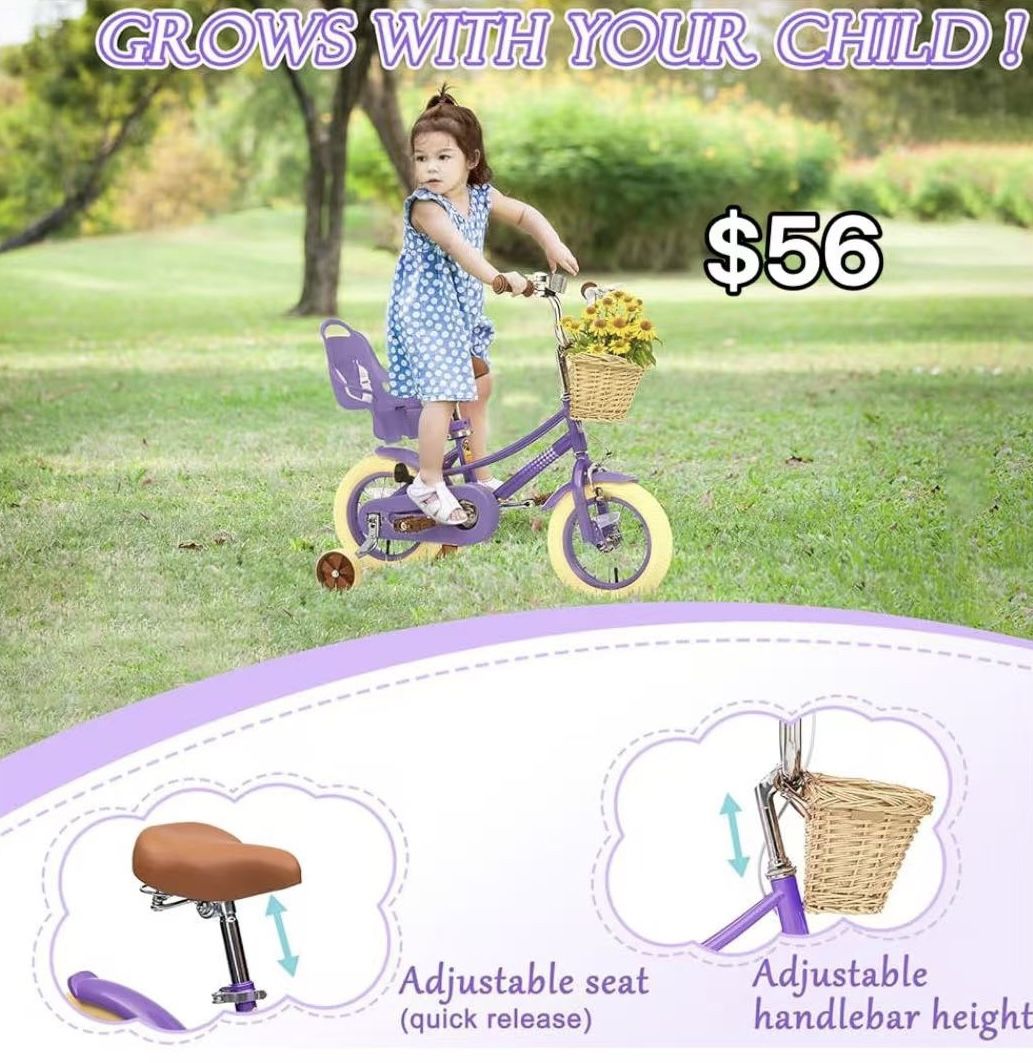 ✌️ XJD Girls Bike for Kids 12-16 Inch Toddler Bike | with Training Wheels | & Basket | Bell,