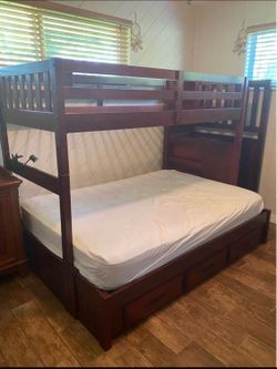 Twin Over Full Solid Wood Bunk Bed w/ Storage Drawers – Espresso