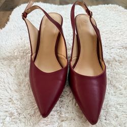 Burgundy Pointed-Toe Slingback Heels Size 7