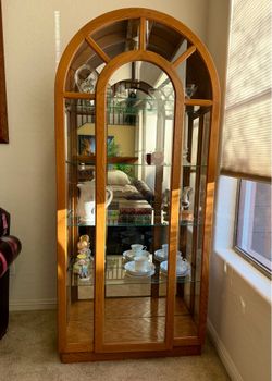 Vintage Curio Wooden Arch Cabinet Shelf Hutch