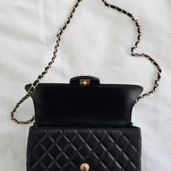 BRAND NEW! CHANEL Lambskin Quilted Strass On Top Mini Flap Bag Black