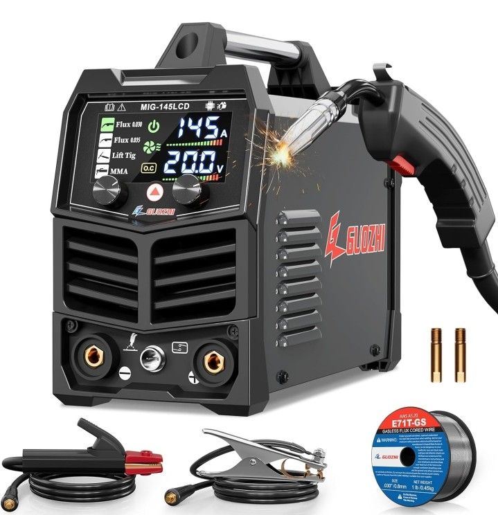 145A MIG Welder, 3 in 1 Welder FLUX MIG/Lift TIG/ARC Multi-Process Mig Welder