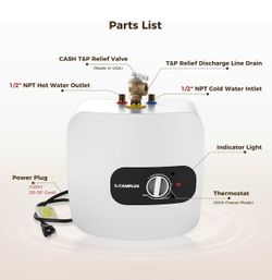 CAMPLUX Electric Mini-Tank Water Heater 8 Gallon (ME80B) On-demand Endless Water Heater, 120-Volt Co
