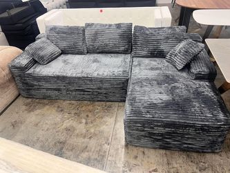 104'' Modular L-Shaped Sectional Sofa, Modern Memory Foam Deep Seat Corduroy Boneless Cloud Couch Grey