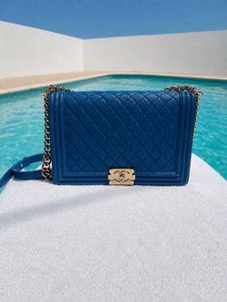 Authentic Chanel Boy Bag Large Blue – Gold Hardware
