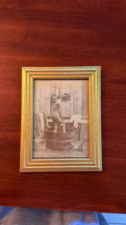 Vintage Sepia Bathing Scene Framed Picture – Gold Frame
