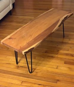Rustic Live Edge Coffee Table – Solid Wood Slab Top