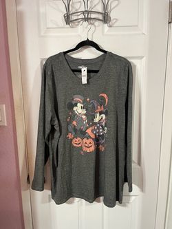 Women’s Size 22 / 24 Halloween theme “Mickey Mouse and Minnie Mouse” Long Sleeve T-Shirt.  Made of 55% Cotton and 45% Polyester.  Brand new Purchased 