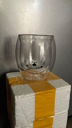 Double Wall Glass Cup Cat Face