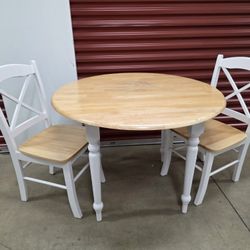 Round Drop-Leaf Dining Table, White/Natural