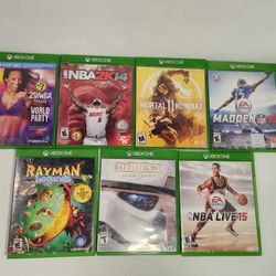 Lot of 7 Xbox One Video Games Rayman, Mortal Kombat, Star Wars, NFL, NBA, Etc.